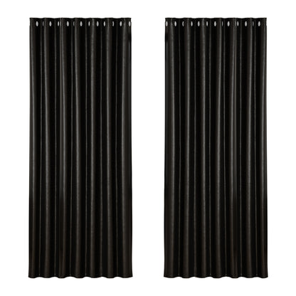 Artiss 2X Blockout Curtains Eyelet 240x230cm Black Shine