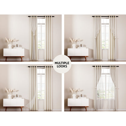 Artiss 2X 132x274cm Blockout Sheer Curtains Beige