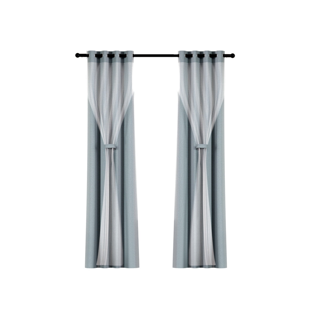 Artiss 2X 132x274cm Blockout Sheer Curtains Light Grey