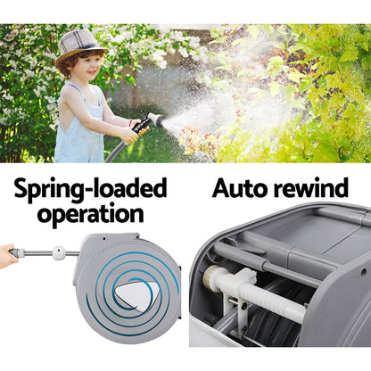 Water Hose Reel 20M Retractable Auto Rewind Spray Gun Garden