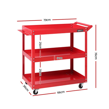 Giantz 3-Tier Tool Cart Trolley Workshop Garage Storage Organizer Red