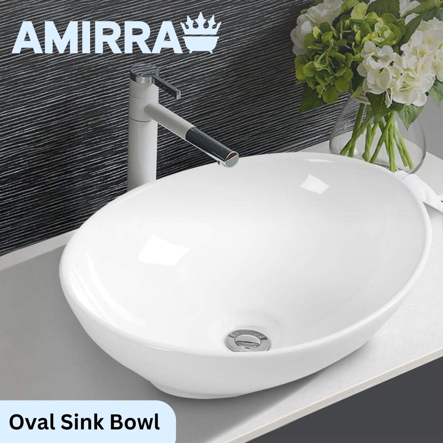 AMIRRA Ceramic Basin Oval Sink Bowl (White) AMR-CB-100-GXSB