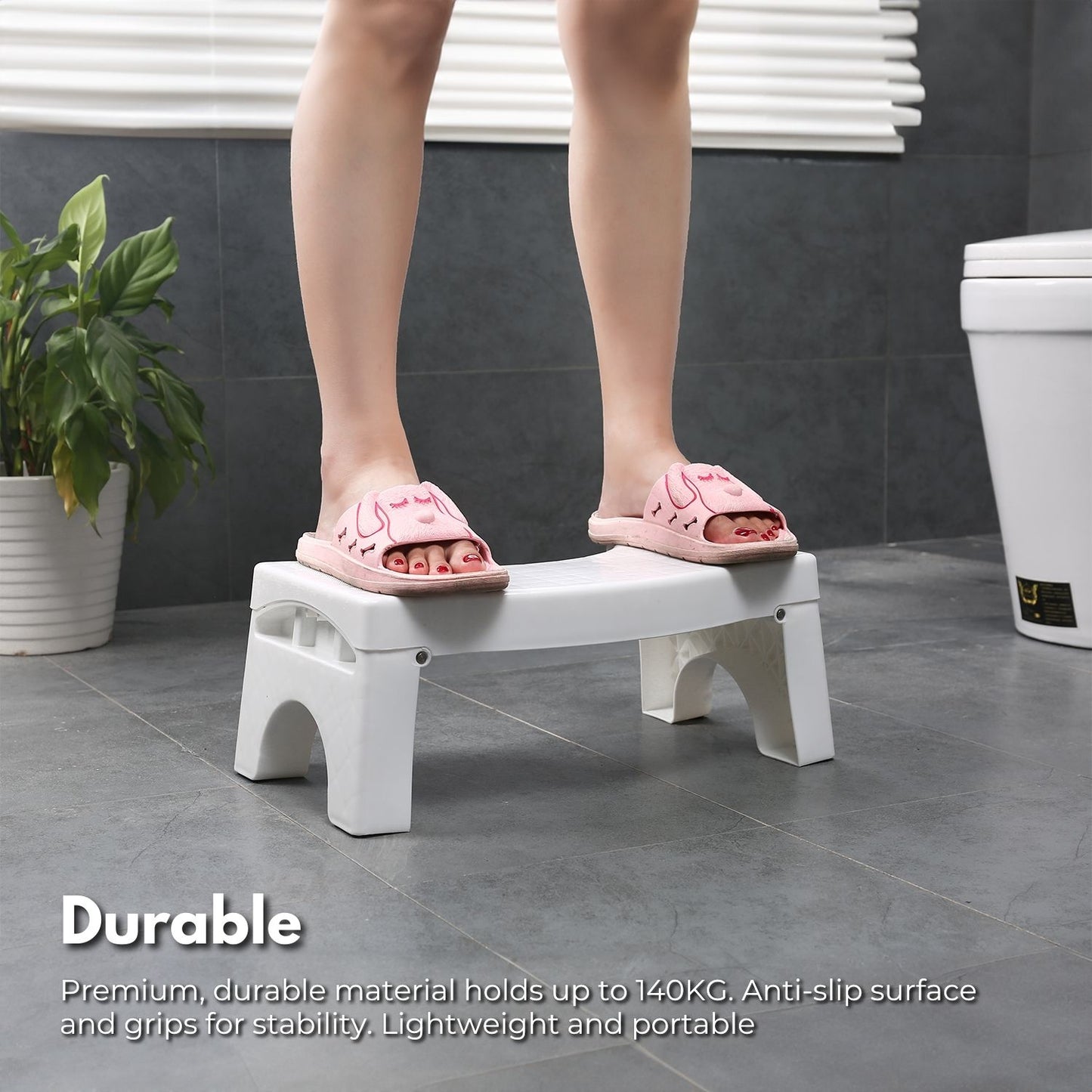 GOMINIMO Foldable Toilet Step Stool with Non-Slip Base (White) GO-TSL-100-HX