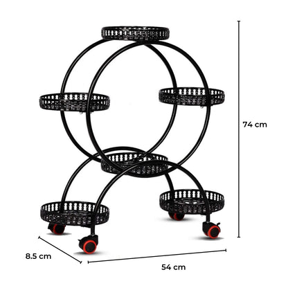 NOVEDEN 4 Layer 6 Pots Flower Holder Plant Stand Shelf with 4-Wheel (Black) NE-PSD-100-JZ