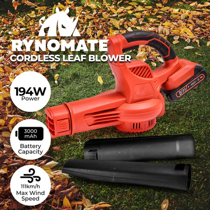 RYNOMATE 21V Cordless Leaf Blower with Lithium Battery and Charger Kit (Red and Black) RNM-LB-100-RTT