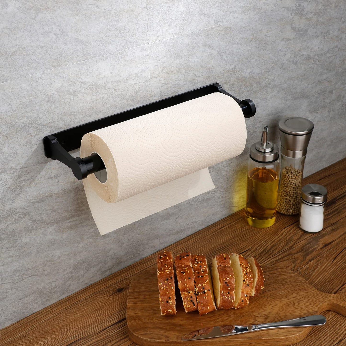 Kitchen Paper Holder Under Cabinet Screw Wall Mount Adhesive Paper Towel Holder Rectangle Black