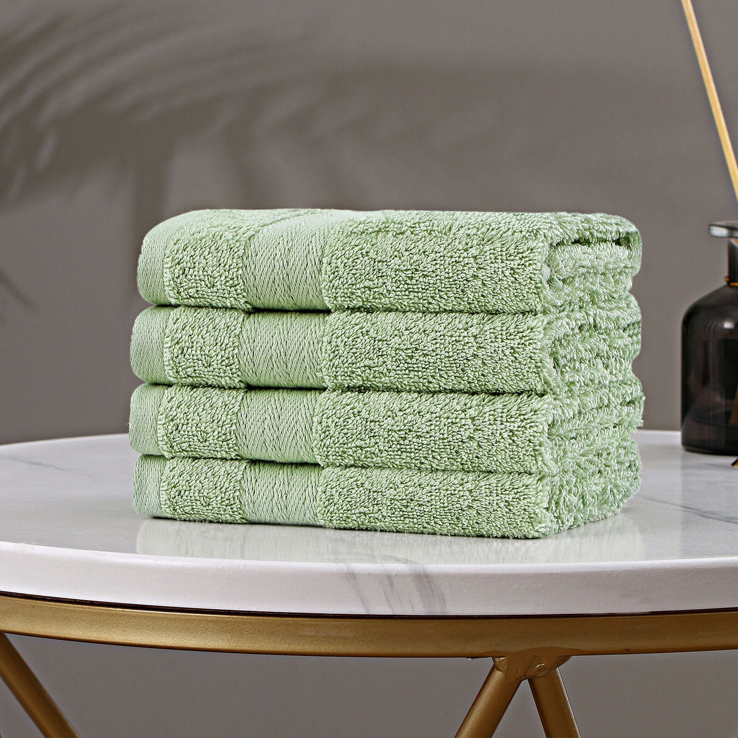 Linenland Bath Towel Set - 4 Piece Cotton Washcloths - Sage Green