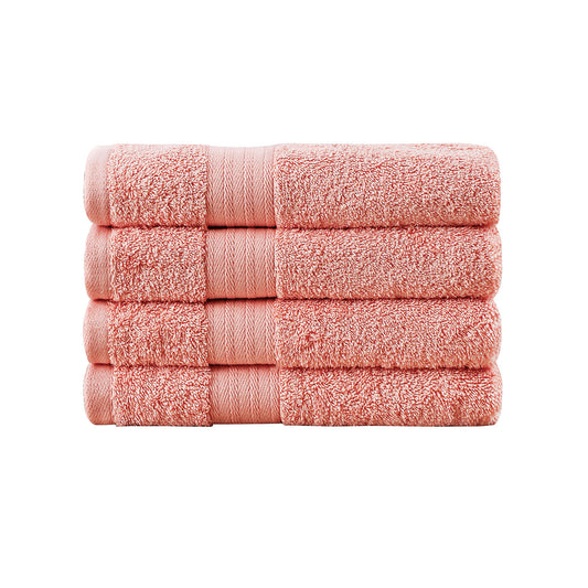 Linenland Bath Towel 4 Piece Cotton Hand Towels Set - Coral