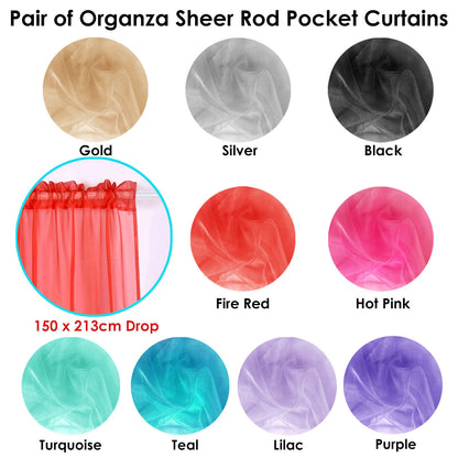 Pair of Organza Sheer Rod Pocket Curtains Fire Red