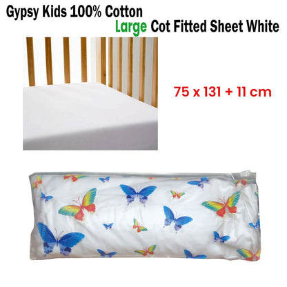 Gypsy Kids 100% Cotton Large Cot Fitted Sheet White 75 x 131 + 11 cm