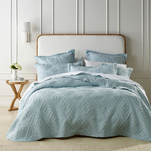 Bianca Aspen Sky Blue Embroidered Bedspread Set Double
