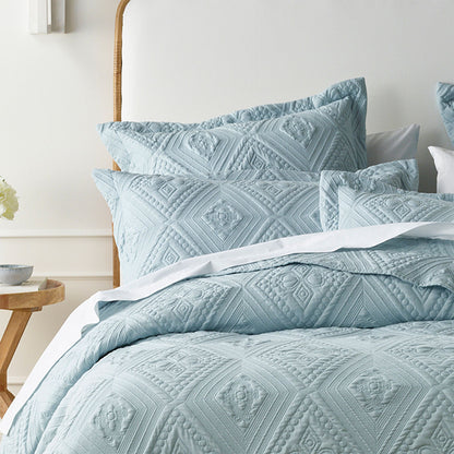 Bianca Aspen Sky Blue Embroidered Bedspread Set Double