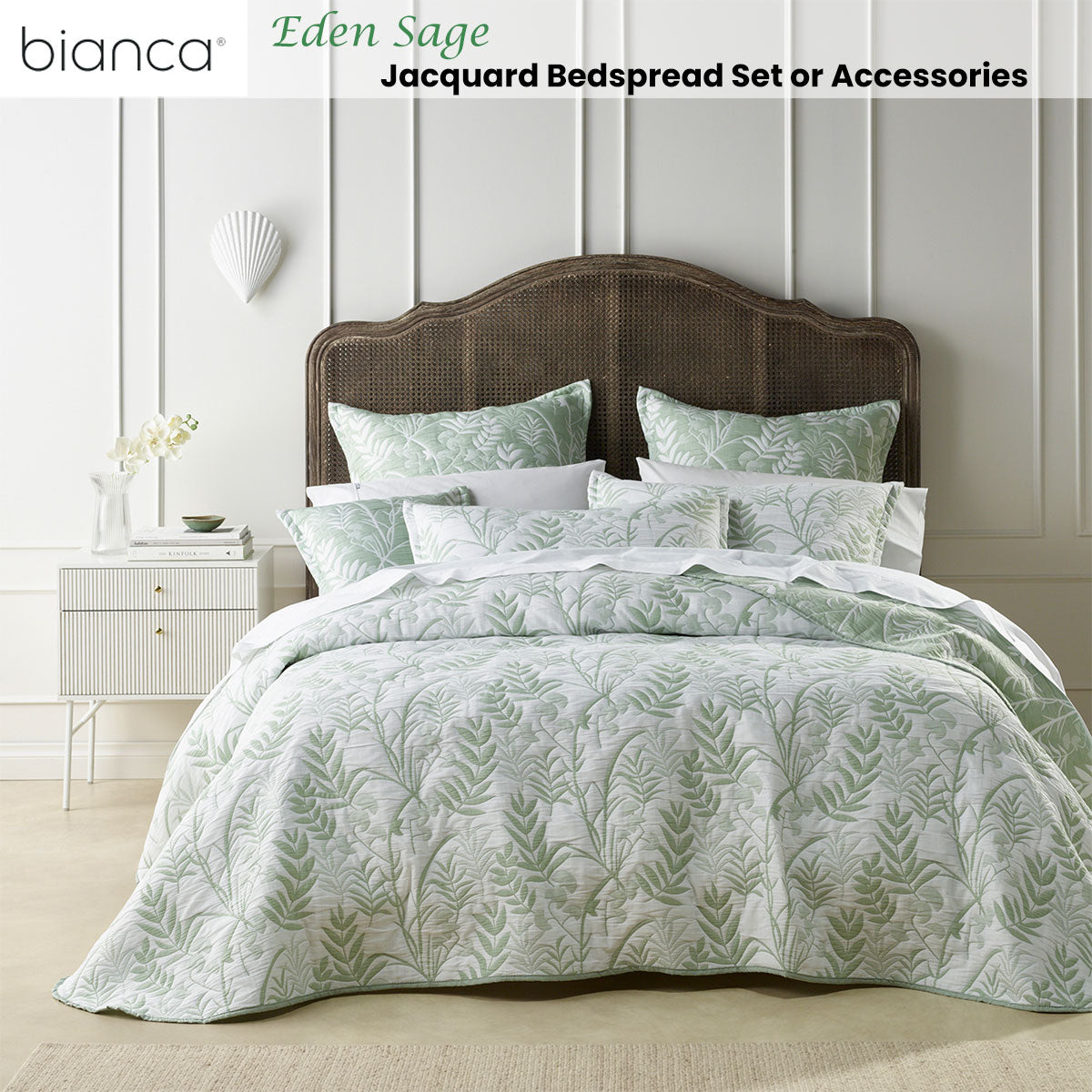 Bianca Eden Sage Jacquard Bedspread Set King Single