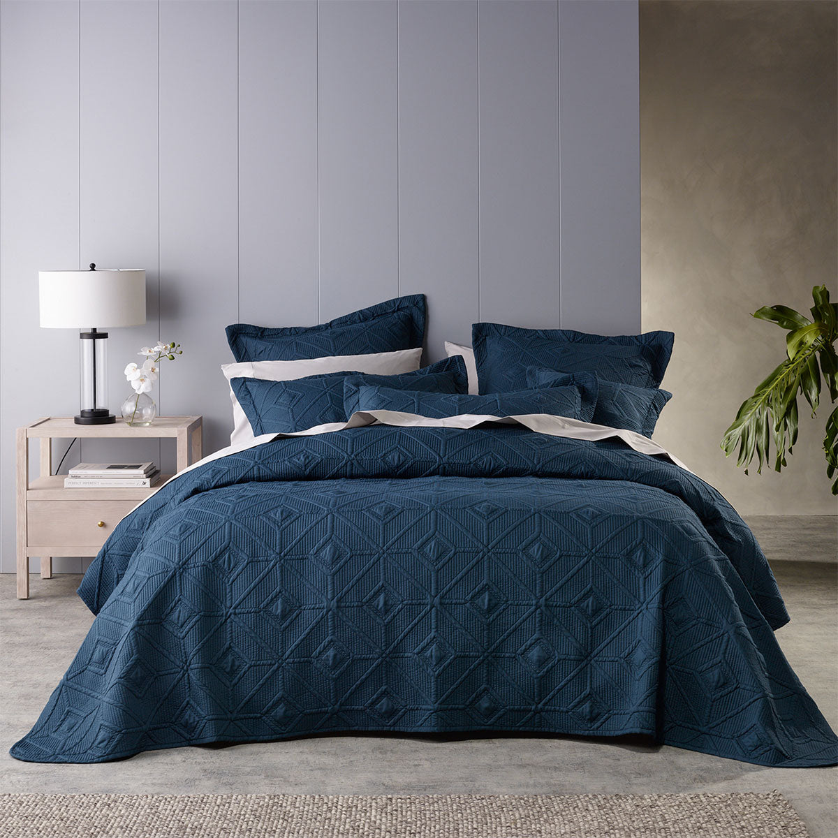 Bianca Kazimir Navy Polyester Coverlet Set Single/Double