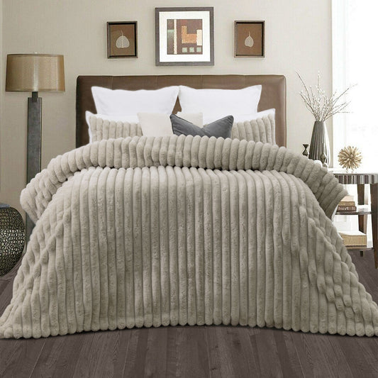 Jane Barrington Arna Natural 3 Pcs Channel Faux Bunny Fur Comforter Set King