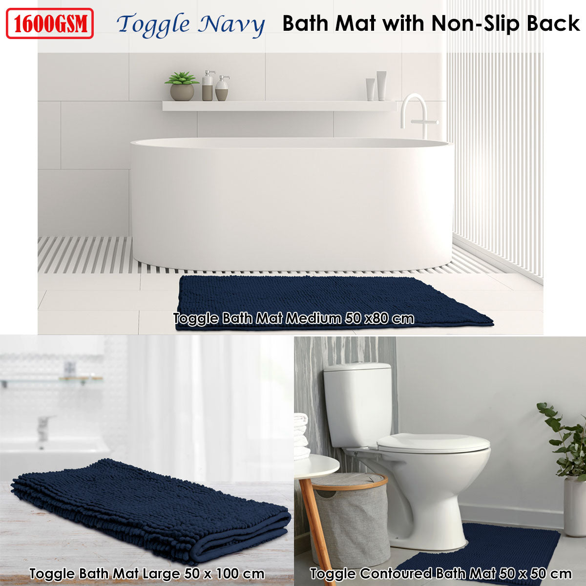 Toggle Microfiber Bath Mat Medium Navy