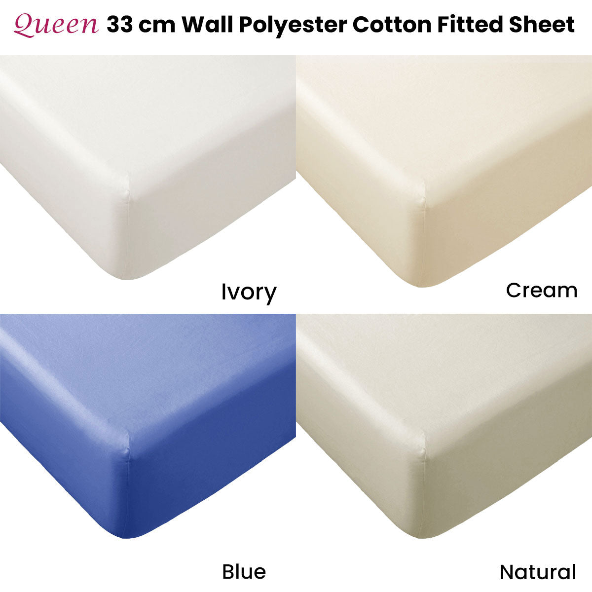 Essentially Home Living Polyester Cotton Fitted Sheet 33cm Wall Queen Ivory