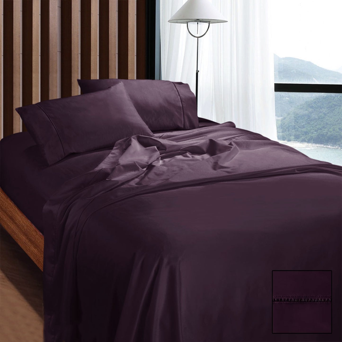 Ramesses 1100TC Egyptian Cotton Sateen Sheet Set Eggplant King