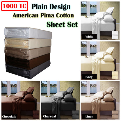 Ramesses 1000TC American Pima Cotton Plain Design Sheet Set Chocolate King